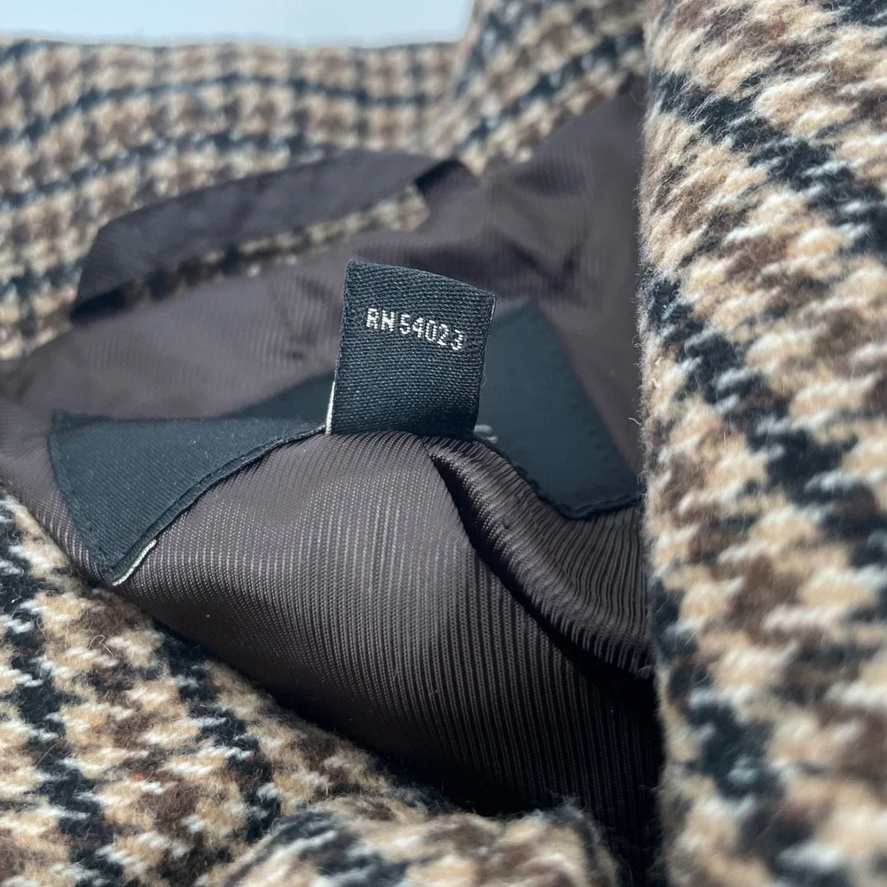 Banana Republic Car Coat Mens XL Brown Houndstooth Epaulet Wool Blend Jacket